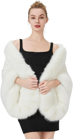 Women's Long Faux Fur Wrap Cape – Lined 170 cm