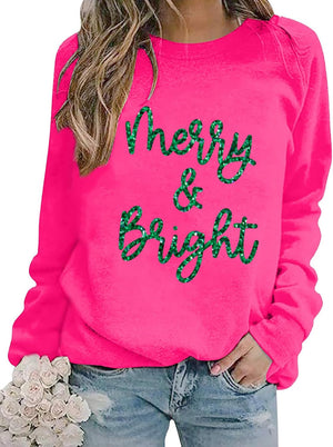 Women's Glitter 'Merry and Bright' Crewneck Christmas Jumper