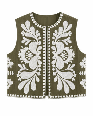 Gilet sans manche brodé motif floral