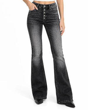 Jean Bootcut Femme Taille Haute Multi-Boutons