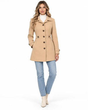 Trench Femme Champagne - Double Boutonnage Ceinturé Col Cranté Champagne porté