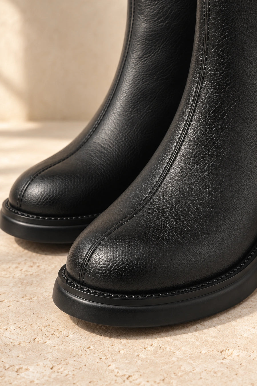 Bottines Femme en Cuir Hauteur Cheville Automne Hiver noir – détail cuir et couture