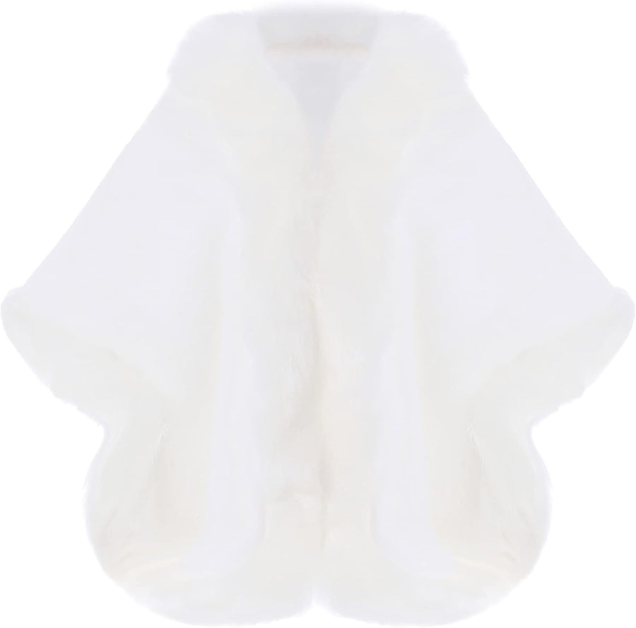 Women's Faux Fur Cape – Fur Collar, Hook-and-Eye Closure