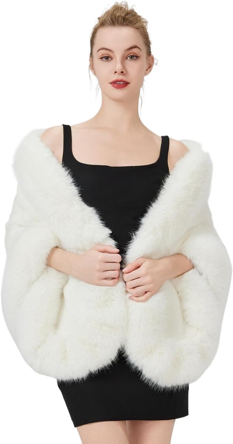 Women's Long Faux Fur Wrap Cape – Lined, 170 cm
