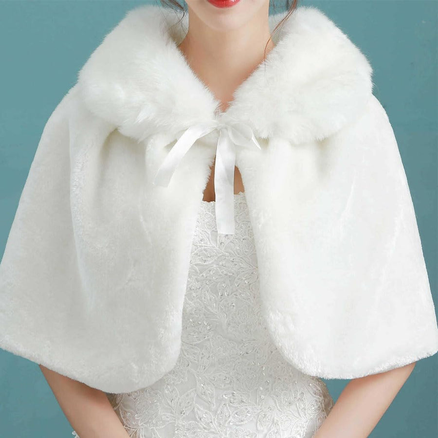 Women's Faux Fur Collar Cape – Bow Tie Neckline