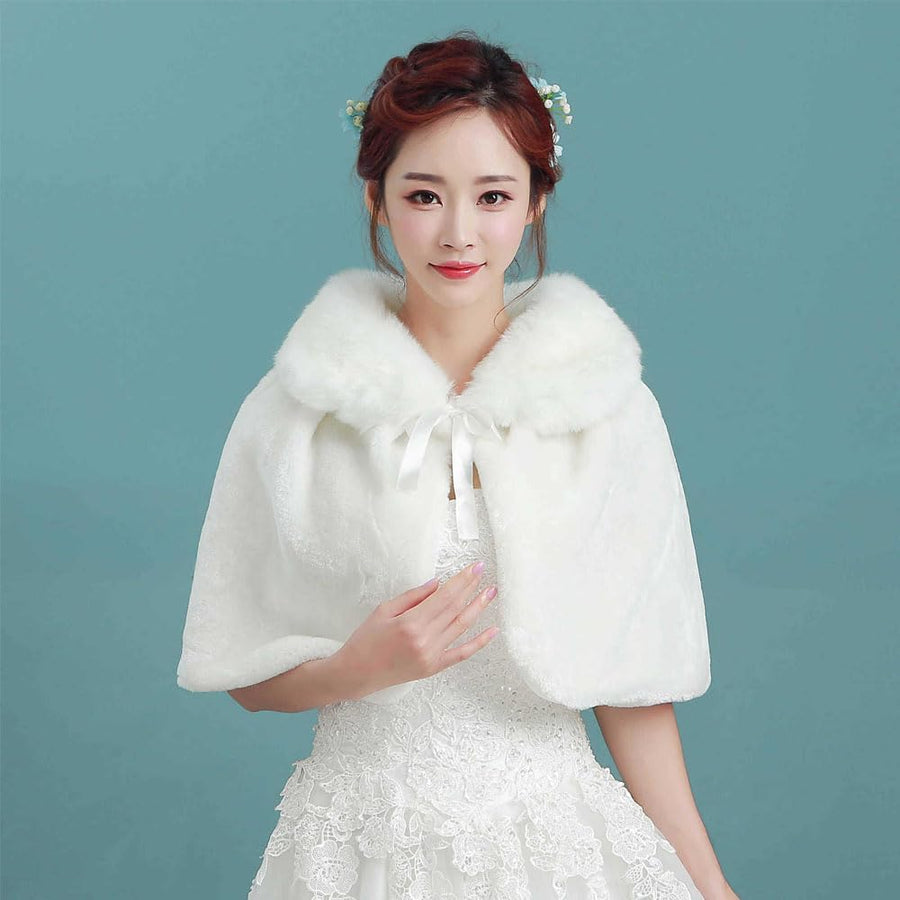 Women's Faux Fur Collar Cape – Bow Tie Neckline