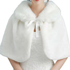 Women's Faux Fur Collar Cape – Bow Tie Neckline - White