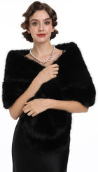 Women's Faux Fur Wrap with Large Collar – Hidden Buckle - Black