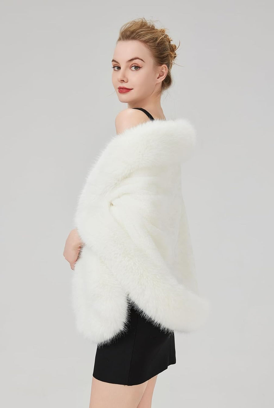 Women's Long Faux Fur Wrap Cape – Lined, 170 cm