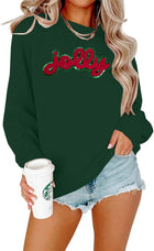 Women's Sequin 'Holly Jolly' Letter Striped Christmas Jumper - Green