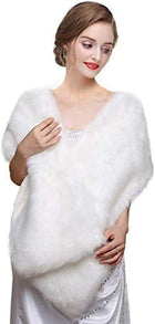 Women's Faux Fur Bolero Shrug Wrap Cape - White