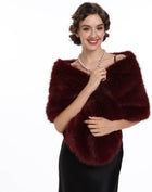 Women's Faux Fur Wrap with Large Collar – Hidden Buckle - Burgundy