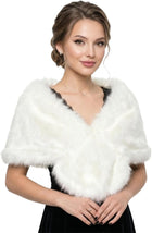 Women's Long Faux Fur Collar Wrap Stole - White