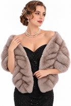 Women's Faux Fur Shawl Wrap – Rhinestone Detail - Grey