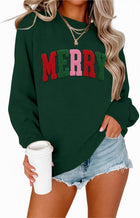 Women's Towel-Embroidered 'Merry' Crewneck Jumper - Green
