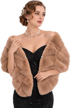 Women's Faux Fur Shawl Wrap – Rhinestone Detail - Brown