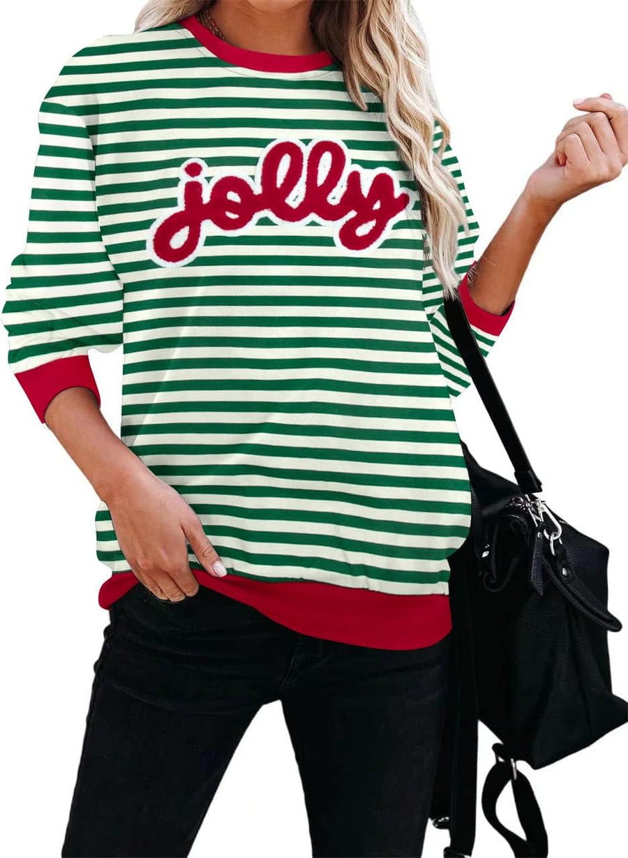 Women's Sequin 'Holly Jolly' Letter Striped Christmas Jumper