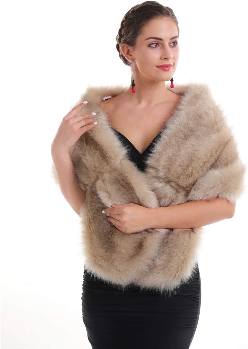 Women's Faux Fur Wrap with Large Collar – Hidden Buckle