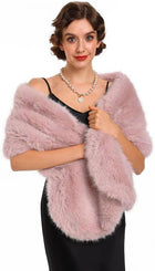 Women's Faux Fur Wrap with Large Collar – Hidden Buckle - Pink