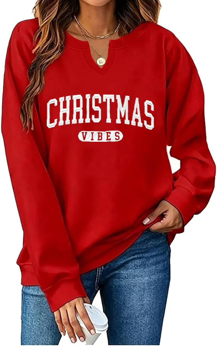 Women's 'Christmas Vibes' Letter Graphic Jumper