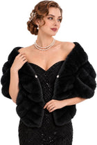 Women's Faux Fur Shawl Wrap – Rhinestone Detail - Black