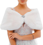Women's Faux Fur Shawl – Satin Lining and Front Clasp - White