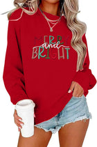 Women's 'Merry and Bright' Embroidered Crewneck Jumper - Red