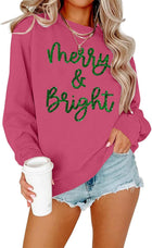 Women's Christmas Cat Graphic Crewneck Jumper - Hot Pink