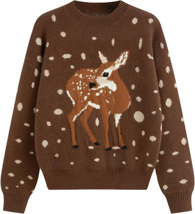 Women's Chunky Knit Deer Intarsia Polka Dot Jumper
