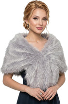 Women's Long Faux Fur Collar Wrap Stole - Grey