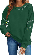 Women's Christmas Light Print Sleeve Crewneck Jumper - Green