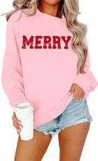 Women's Chenille 'Merry' Striped Christmas Jumper - Pink
