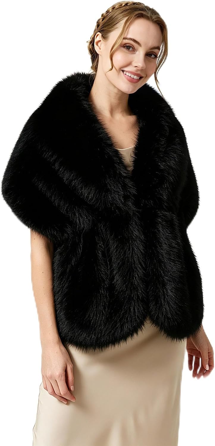 Women's Faux Fur Shawl Wrap – Hidden Metal Clasp