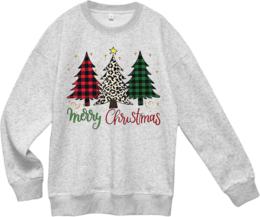 Women's Grey Christmas Tree and Elk Graphic Jumper