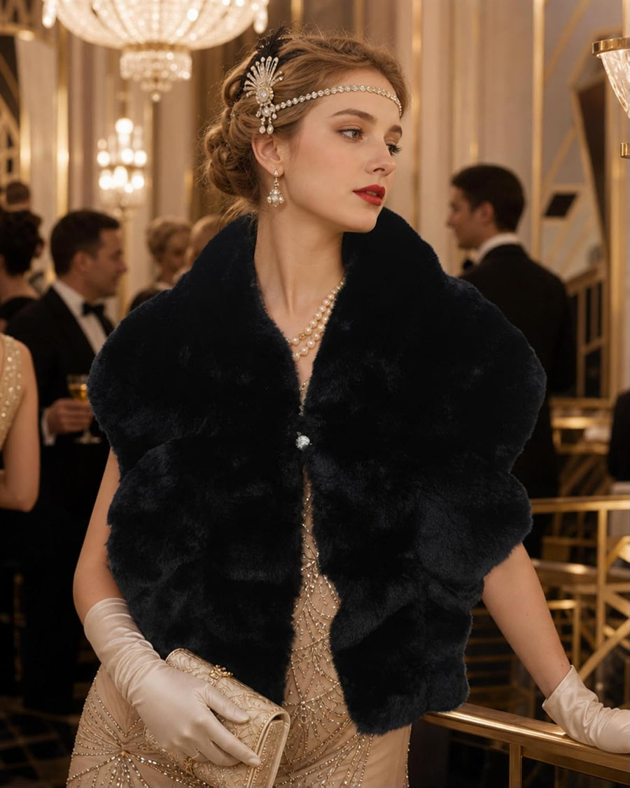 Women's Faux Fur Shawl Wrap – Rhinestone Detail