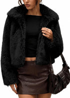 Women's Two-Tone Faux Fur Cropped Jacket – Lapel Collar - Black