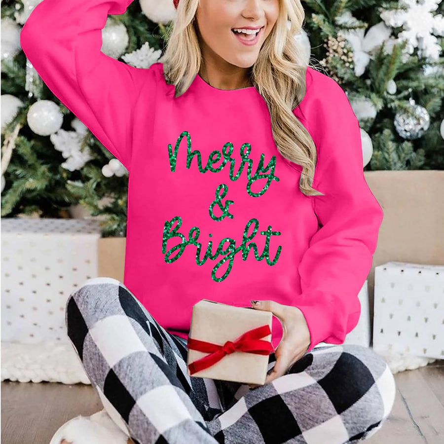 Women's Glitter 'Merry and Bright' Crewneck Christmas Jumper