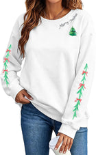 Women's Christmas Light Print Sleeve Crewneck Jumper - White