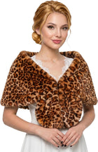 Women's Long Faux Fur Collar Wrap Stole - Leopard