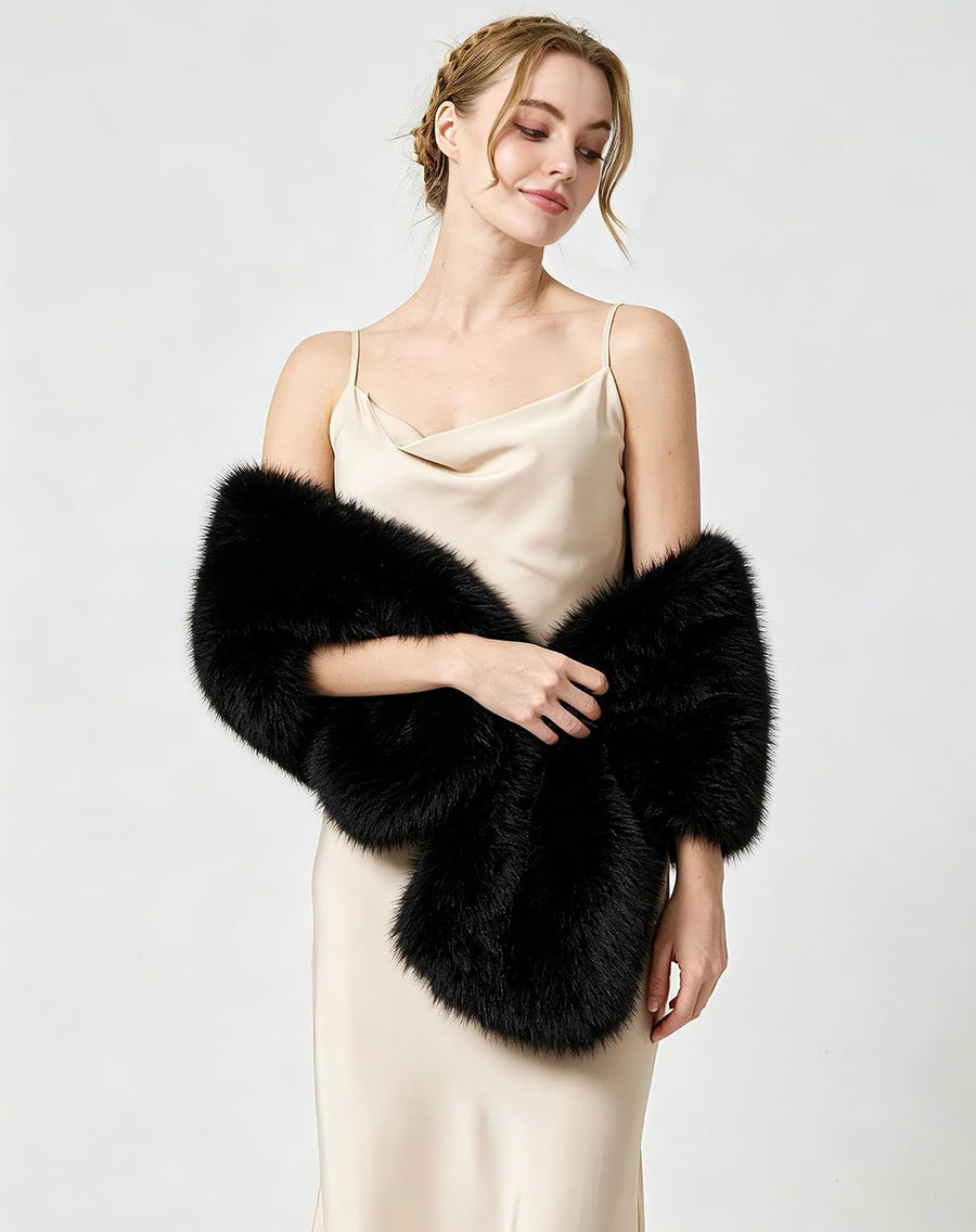 Women's Faux Fur Shawl Wrap – Hidden Metal Clasp
