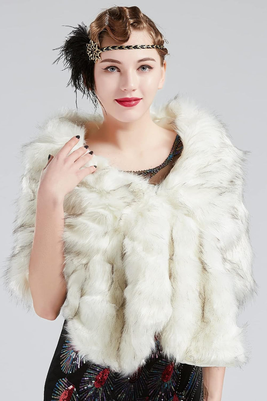 Women's Faux Fur Evening Wrap Cape – Hook-and-Eye Closure