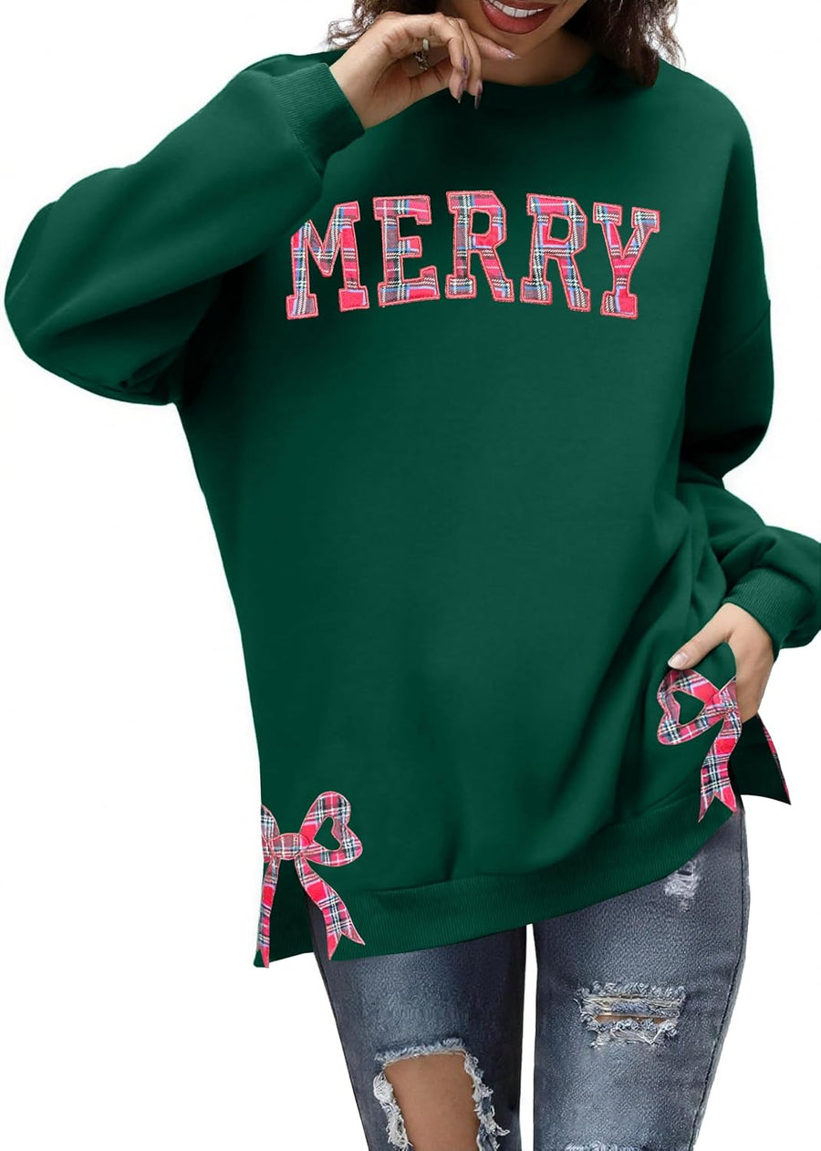 Women's Embroidered Side Bow 'Merry Christmas' Jumper