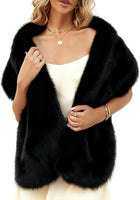 Women's Faux Fur Shawl Stole – Evening Wrap - Black