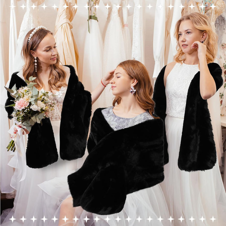 Women's Faux Fur Stole Wrap – Satin Lining, 2 Brooches