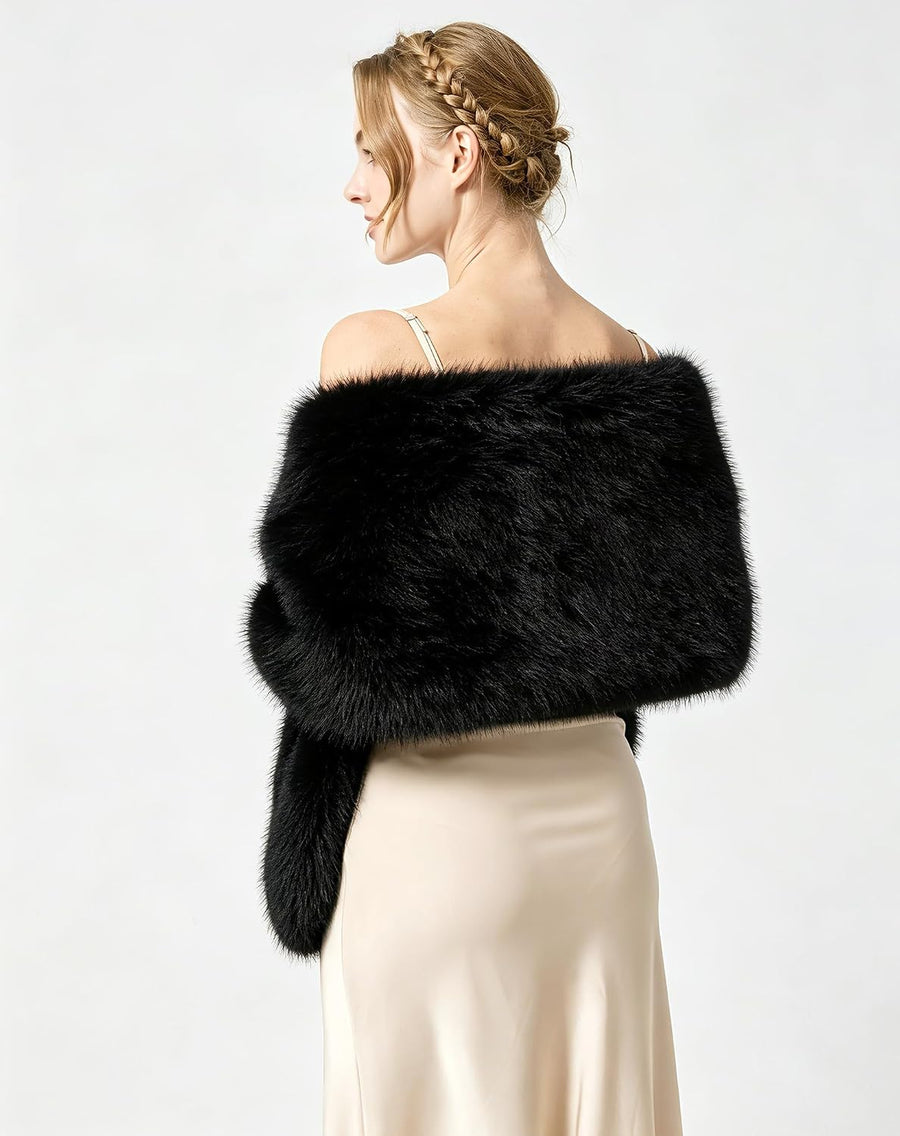 Women's Faux Fur Shawl Wrap – Hidden Metal Clasp