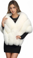 Women's Faux Fox Fur Shawl Wrap – Two Pockets - White