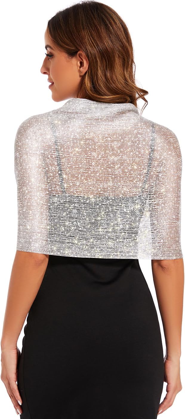 Women's Sparkling Metallic Shawl Wrap – Tassels and Buckle