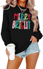 Women's Chenille Patch 'Merry and Bright' Christmas Jumper - Black