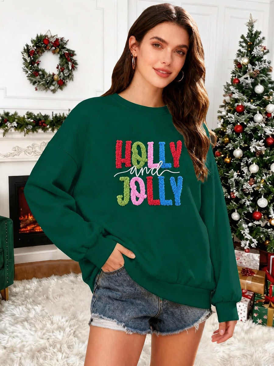 Women's 'Holly and Jolly' Embroidered Christmas Jumper