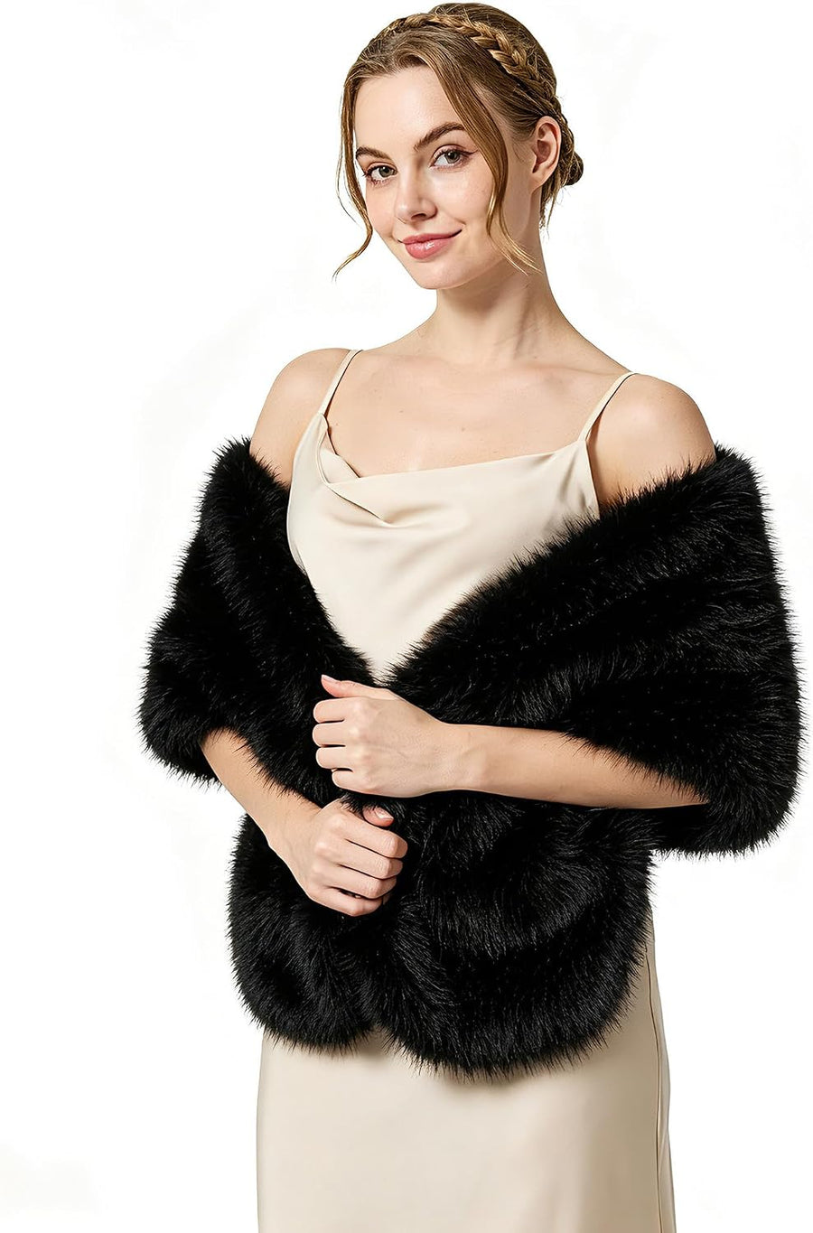 Women's Faux Fur Shawl Wrap – Hidden Metal Clasp